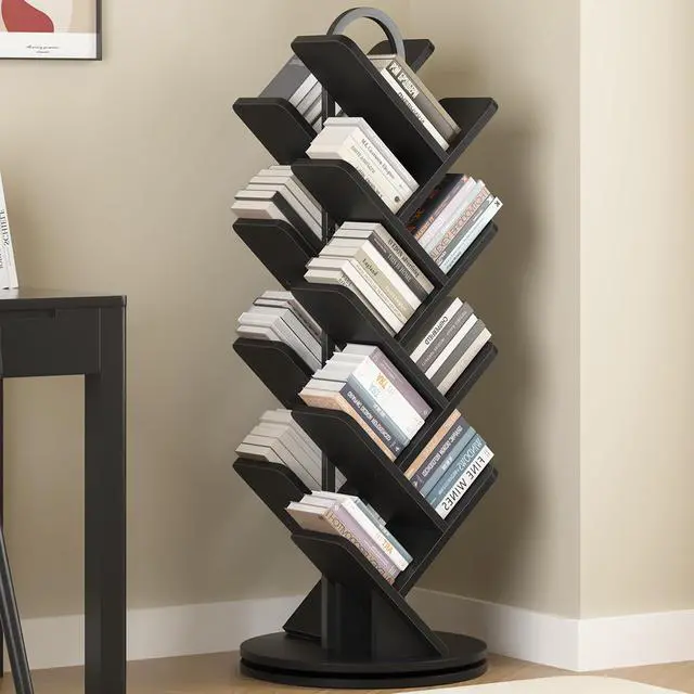 Main image of 16-Tier Tree Rotating Bookshelf, 360° Rotating DVD Rack, Spinning Standing Bookcase for Magazines DVDs Books, Corner Bookcase for Living Room Bedroom Study, Black