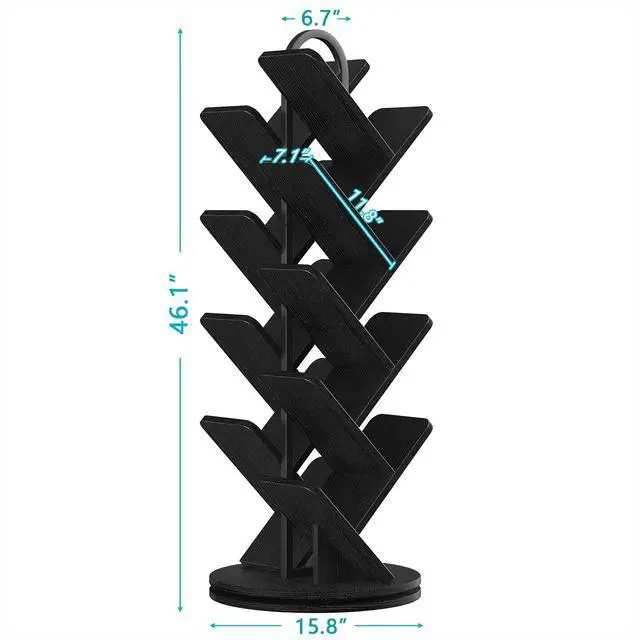 Alt view image 2 of 6 - 16-Tier Tree Rotating Bookshelf, 360° Rotating DVD Rack, Spinning Standing Bookcase for Magazines DVDs Books, Corner Bookcase for Living Room Bedroom Study, Black