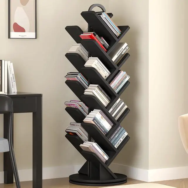 Main image of 20-Tier Tree Rotating Bookshelf, 360 Degree Spinning Standing Bookcase for Magazines DVDs Books, Corner Bookcase for Living Room Bedroom Study, Black