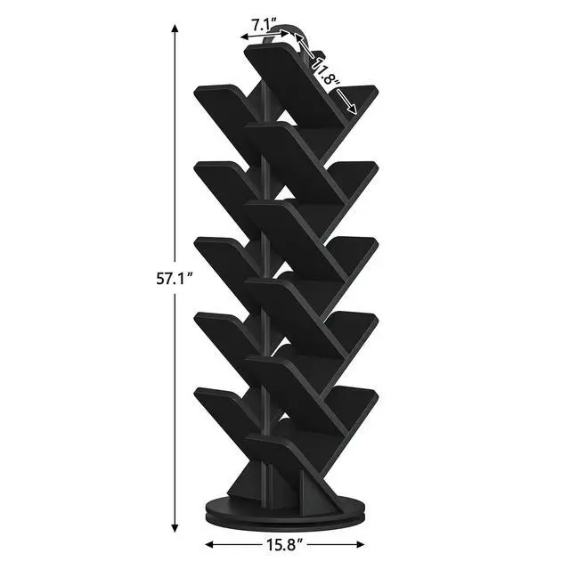 Alt view image 2 of 6 - 20-Tier Tree Rotating Bookshelf, 360 Degree Spinning Standing Bookcase for Magazines DVDs Books, Corner Bookcase for Living Room Bedroom Study, Black