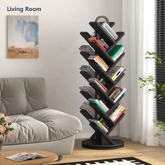 Alt view image 5 of 6 - 20-Tier Tree Rotating Bookshelf, 360 Degree Spinning Standing Bookcase for Magazines DVDs Books, Corner Bookcase for Living Room Bedroom Study, Black