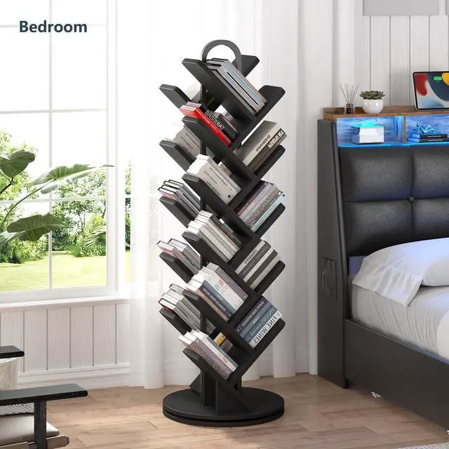 Alt view image 6 of 6 - 20-Tier Tree Rotating Bookshelf, 360 Degree Spinning Standing Bookcase for Magazines DVDs Books, Corner Bookcase for Living Room Bedroom Study, Black