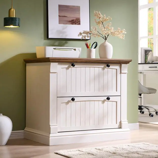 Main image of Farmhouse File Cabinet with 2 Drawers, 35.3" Lateral Filing Cabinet with Hanging File Folders, Interlocking Drawers, Wood Rustic Storage Cabinet for Home Office, Living Room, Antique White