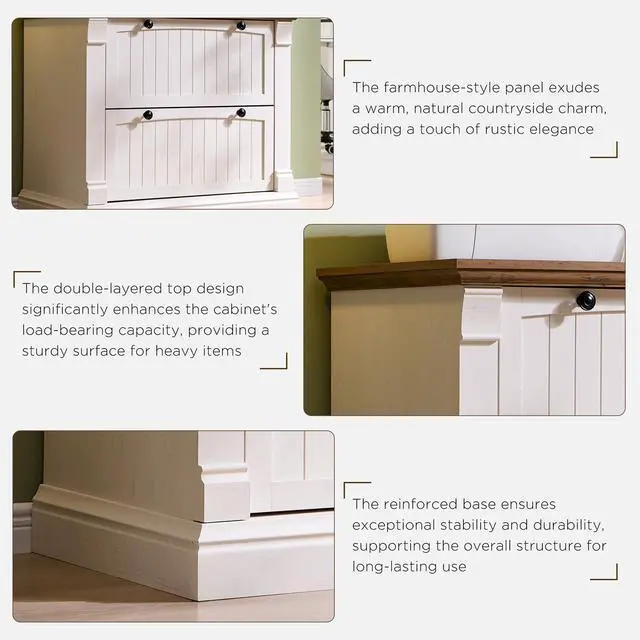 Alt view image 6 of 6 - Farmhouse File Cabinet with 2 Drawers, 35.3" Lateral Filing Cabinet with Hanging File Folders, Interlocking Drawers, Wood Rustic Storage Cabinet for Home Office, Living Room, Antique White
