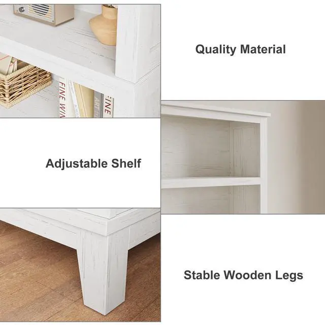 Alt view image 3 of 6 - 71" Farmhouse Bookcase w/Adjustable Shelves & 31.5" Width, 5 Tier Tall Bookshelf with Wooden Legs, Rustic Vintage Book Shelf for Living Room Office Library (White)