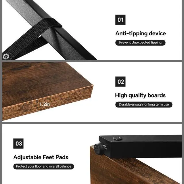 Alt view image 5 of 6 - 5-Tier Industrial Bookshelf, Tall Wood and Metal Bookcase,Brown | Vintage, Wood and Metal Frame, 67"H x 47"L x 12"W, Large Display Shelf, Home Office