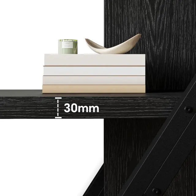 Alt view image 4 of 6 - 5-Tier Industrial Bookshelf, Tall Wood and Metal Bookcase,Black | Vintage, Wood and Metal Frame, 67"H x 47"L x 12"W, Large Display Shelf, Home Office