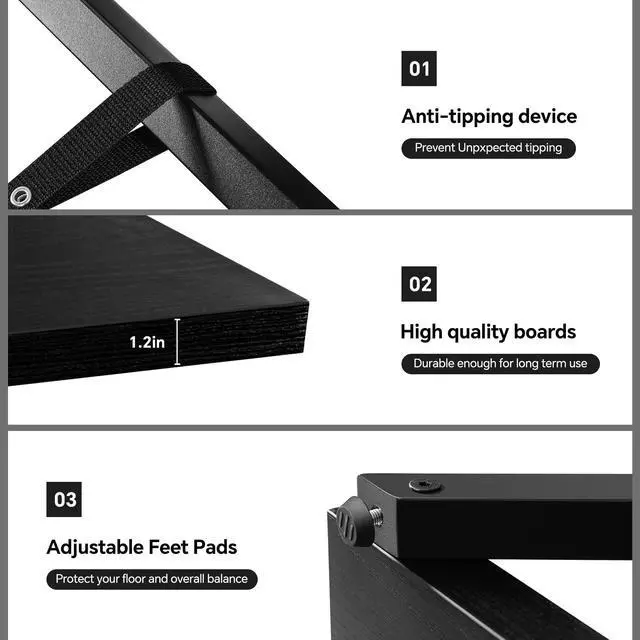 Alt view image 5 of 6 - 5-Tier Industrial Bookshelf, Tall Wood and Metal Bookcase,Black | Vintage, Wood and Metal Frame, 67"H x 47"L x 12"W, Large Display Shelf, Home Office