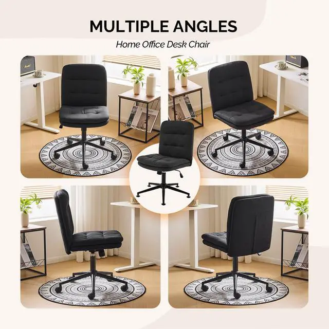 Alt view image 5 of 6 - Mid Back Armless Office Desk Chair with Wheels/no Wheels,360°Rocking Swivel Vanity Chair with Thickened Cushion,Adjustable Height Rolling for Reading Room, Make up, Linen Black