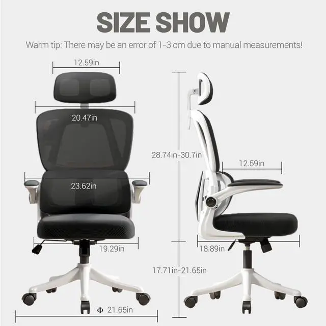Alt view image 2 of 6 - Ergonomic Office Chair Computer Desk Chairs with Flip-up Armrests and Lumbar Support, High Back Mesh Gaming Chairs Rolling Work Swivel Task Chairs with Adjustable Headrest