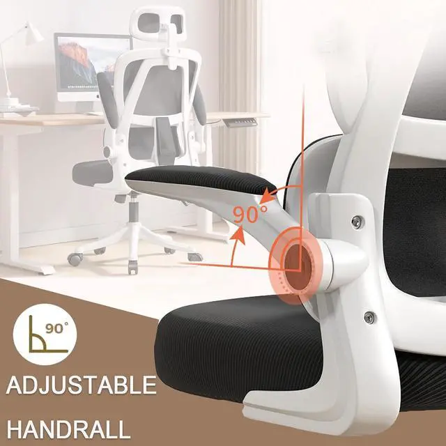 Alt view image 6 of 6 - Ergonomic Office Chair Computer Desk Chairs with Flip-up Armrests and Lumbar Support, High Back Mesh Gaming Chairs Rolling Work Swivel Task Chairs with Adjustable Headrest