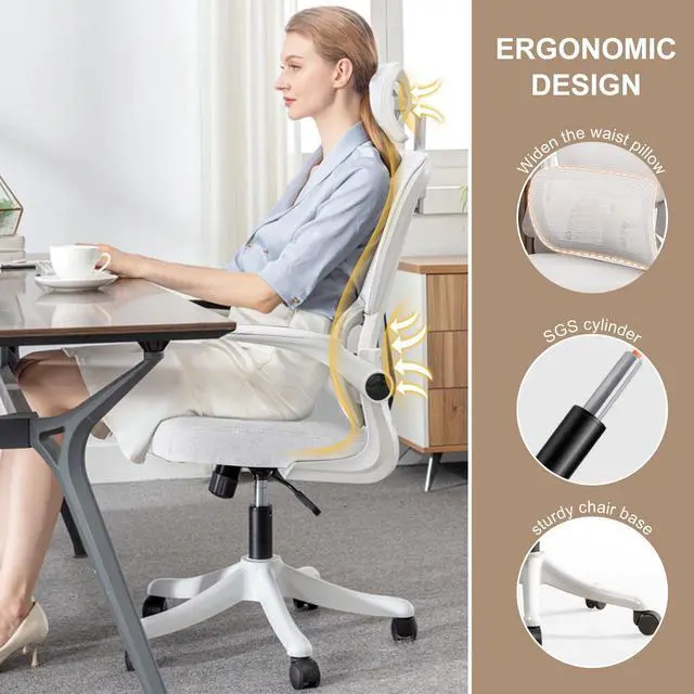Alt view image 3 of 6 - Ergonomic Office Chair Computer Desk Chairs with Flip-up Armrests and Lumbar Support, High Back Mesh Gaming Chairs Rolling Work Swivel Task Chairs with Adjustable Headrest