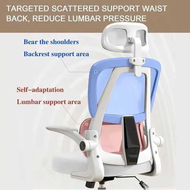 Alt view image 5 of 6 - Ergonomic Office Chair Computer Desk Chairs with Flip-up Armrests and Lumbar Support, High Back Mesh Gaming Chairs Rolling Work Swivel Task Chairs with Adjustable Headrest