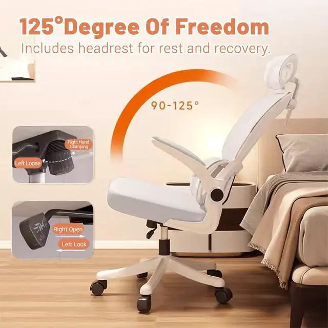Alt view image 6 of 6 - Ergonomic Office Chair Computer Desk Chairs with Flip-up Armrests and Lumbar Support, High Back Mesh Gaming Chairs Rolling Work Swivel Task Chairs with Adjustable Headrest