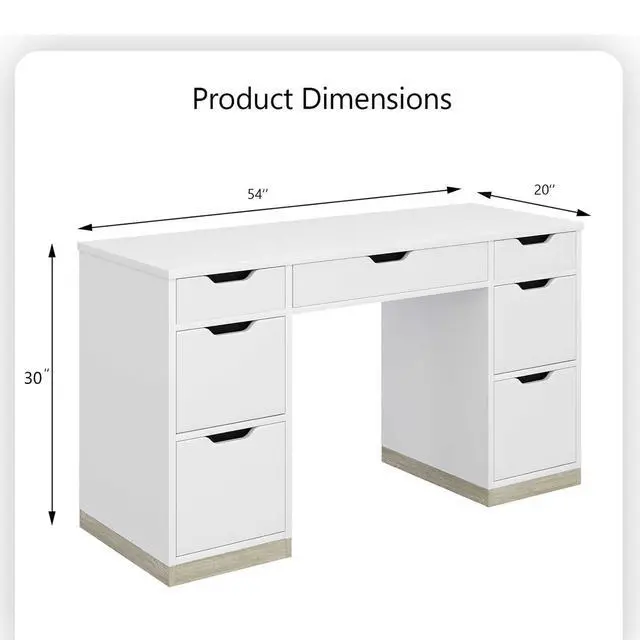 Alt view image 2 of 6 - White Desk with Drawers, Office Desk with Storage for Bedroom, Small Computer Desk for Writing Work Study, Small Spaces
