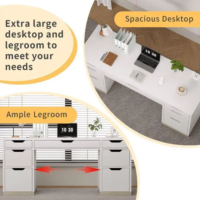 Alt view image 4 of 6 - White Desk with Drawers, Office Desk with Storage for Bedroom, Small Computer Desk for Writing Work Study, Small Spaces