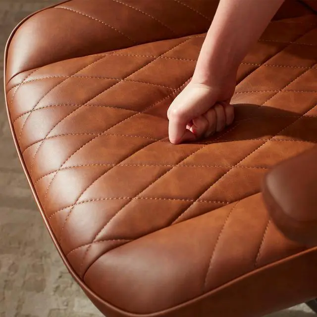 Alt view image 6 of 6 - Brown Leather Office Desk Chair with Quiet Rubber Wheels, Height Adjustable, Padded Arms, Vintage Mid Century Office Chair, Retro Style Desk Chair