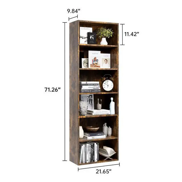 Alt view image 2 of 6 - Bookshelf, 6-Tier Open Bookcase, Storage Shelves, Display Storage Shelves, Floor Standing Unit, Home Decor, Furniture for Home Office, Living Room, Bedroom, Brown