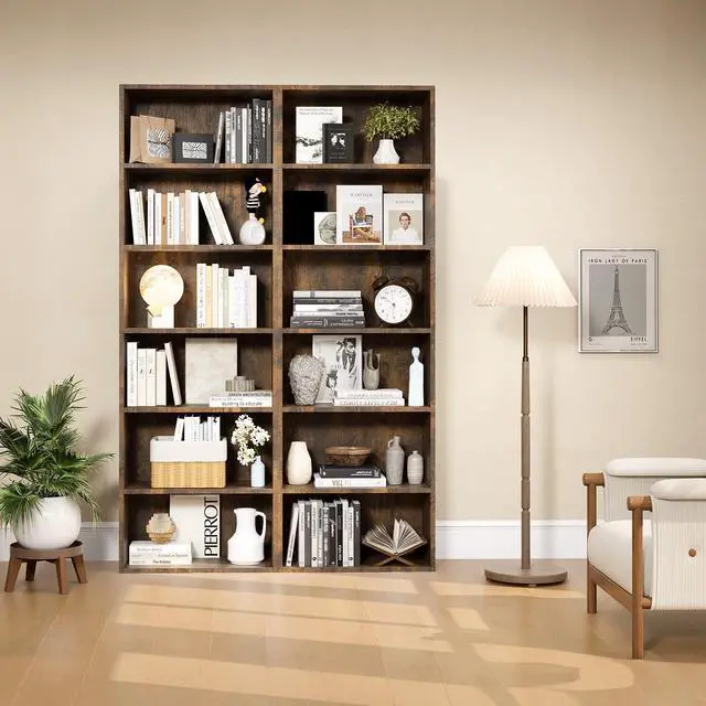 Alt view image 4 of 6 - Bookshelf, 6-Tier Open Bookcase, Storage Shelves, Display Storage Shelves, Floor Standing Unit, Home Decor, Furniture for Home Office, Living Room, Bedroom, Brown
