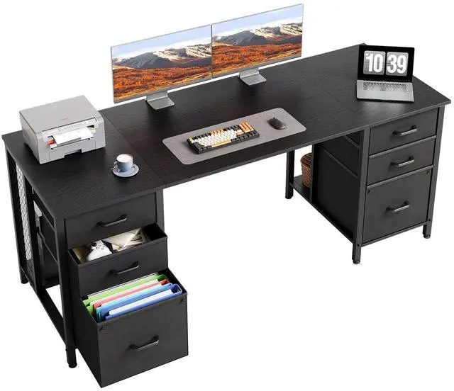 Main image of 63 inch Computer Desk with File Drawers Cabinet, Modern Office Desk with Large Storage for Home Office, Study, Gaming, Black