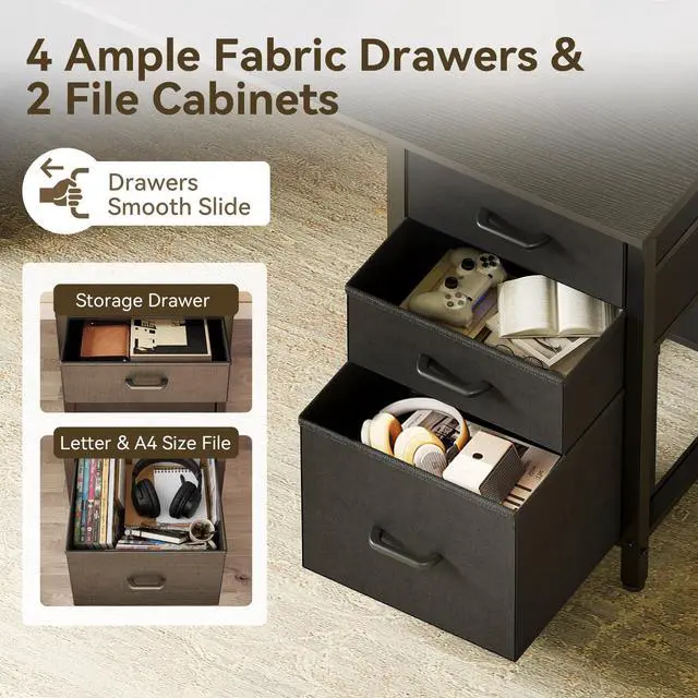 Alt view image 4 of 6 - 63 inch Computer Desk with File Drawers Cabinet, Modern Office Desk with Large Storage for Home Office, Study, Gaming, Black