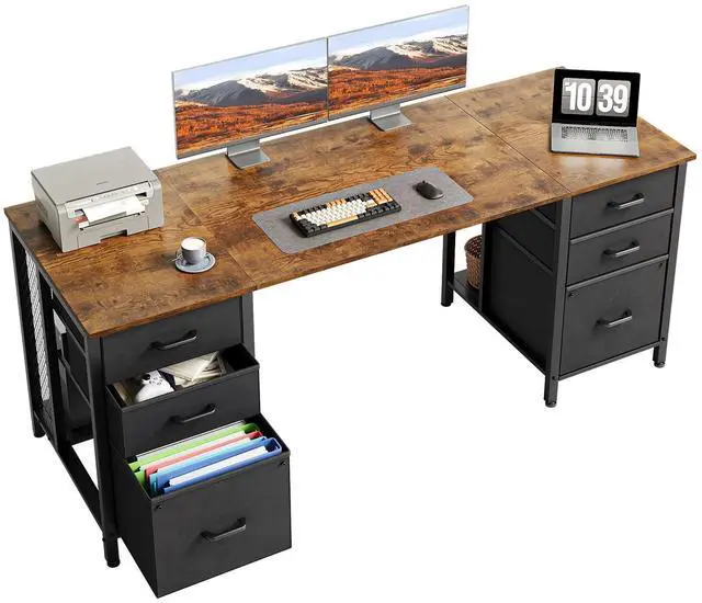 Main image of 63 inch Computer Desk with File Drawers Cabinet, Modern Office Desk with Large Storage for Home Office, Study, Gaming, Vintage
