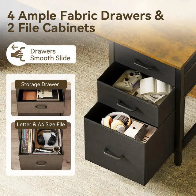 Alt view image 4 of 6 - 63 inch Computer Desk with File Drawers Cabinet, Modern Office Desk with Large Storage for Home Office, Study, Gaming, Vintage