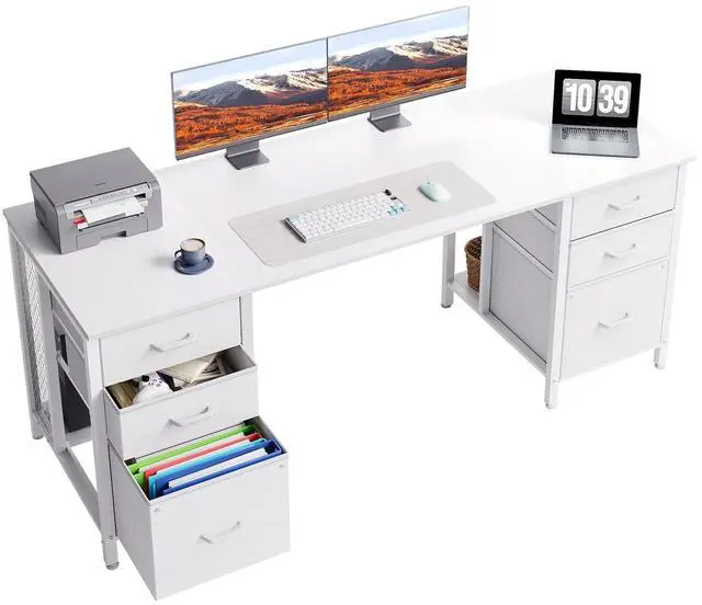 Main image of 63 inch Computer Desk with File Drawers Cabinet, Modern Office Desk with Large Storage for Home Office, Study, Gaming, White