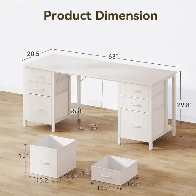 Alt view image 3 of 6 - 63 inch Computer Desk with File Drawers Cabinet, Modern Office Desk with Large Storage for Home Office, Study, Gaming, White