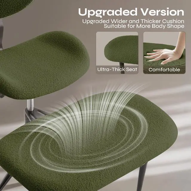 Alt view image 3 of 6 - Ergonomic Cross Legged Chair for ADHD, Meditation Chair with 360° Swivel Wheels, Kneeling Office Chair with Back Support, Strong Lumbar Support, Teddy Fabric, Green