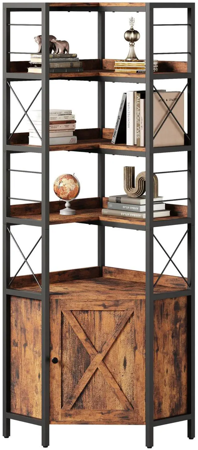 Main image of Corner Bookshelf, 78 in Tall L Shaped Bookshelf with Baffles, Industrial Bookcase with Doors, Corner Display Shelf for Living Room Home Office
