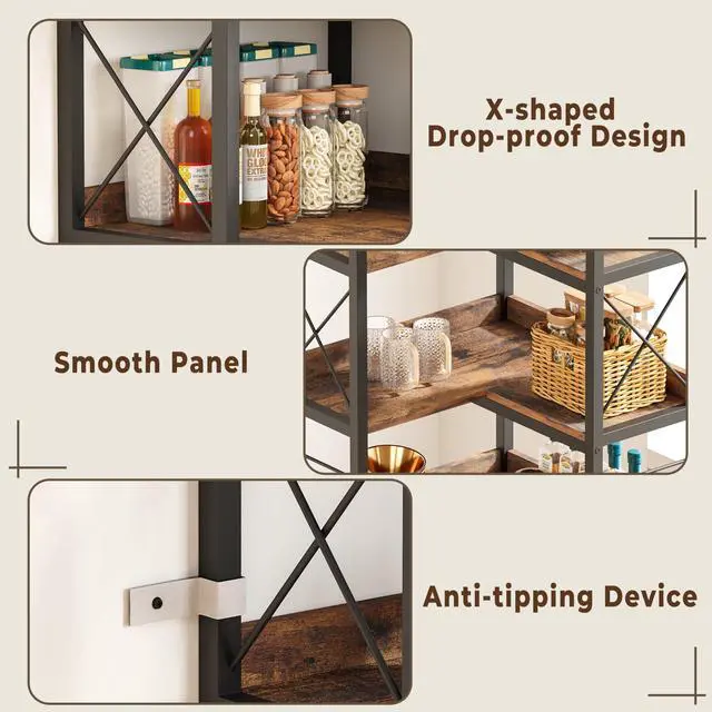 Alt view image 6 of 6 - Corner Bookshelf, 78 in Tall L Shaped Bookshelf with Baffles, Industrial Bookcase with Doors, Corner Display Shelf for Living Room Home Office