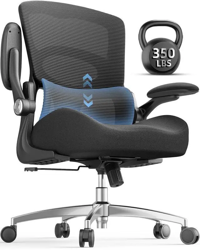 Main image of Ergonomic Office Chair - Adjustable Lumbar Support | 350lbs Big & Tall Heavy Duty Mesh Comfy Chair with Flip-Up Arms Gaming Chairs for Adult Home and Business