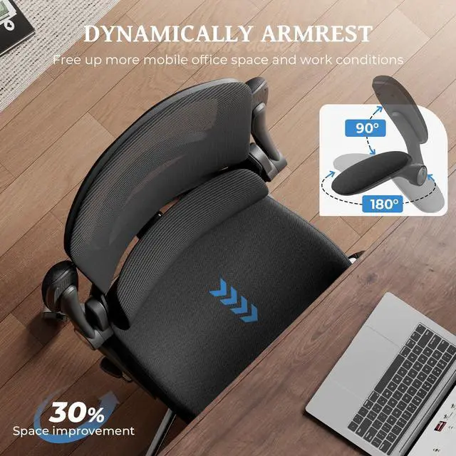 Alt view image 5 of 6 - Ergonomic Office Chair - Adjustable Lumbar Support | 350lbs Big & Tall Heavy Duty Mesh Comfy Chair with Flip-Up Arms Gaming Chairs for Adult Home and Business