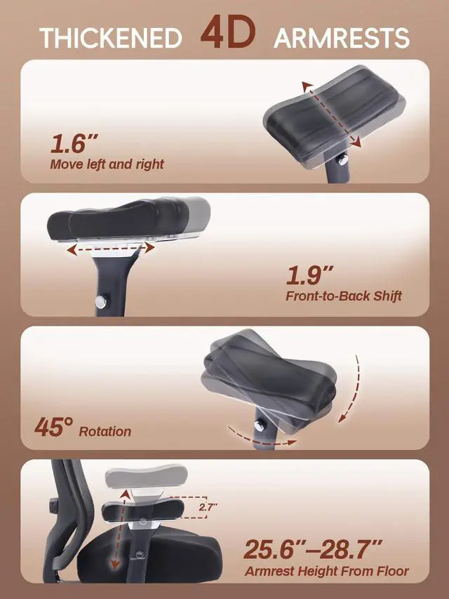 Alt view image 6 of 6 - Big and Tall Office Chair 700lbs, Ergonomic Desk Chair with W Wide Thick Cushion, Executive Mesh Office Chair with Adjustable Headrest, Lumbar, Footrest, 4D Armrest Computer Task Chairs for Nap, Black