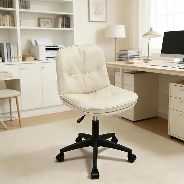 Main image of Office Chair, Ergonomic Desk Chair with Padded Cushion & Backrest, Adjustable Height & 360° Swivel, Armless Task Chair for Home Office, Computer Desk & Vanity Beige