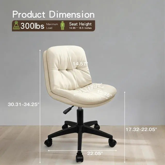Alt view image 2 of 6 - Office Chair, Ergonomic Desk Chair with Padded Cushion & Backrest, Adjustable Height & 360° Swivel, Armless Task Chair for Home Office, Computer Desk & Vanity Beige