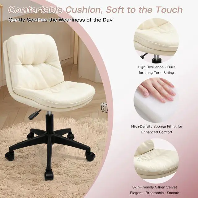 Alt view image 4 of 6 - Office Chair, Ergonomic Desk Chair with Padded Cushion & Backrest, Adjustable Height & 360° Swivel, Armless Task Chair for Home Office, Computer Desk & Vanity Beige