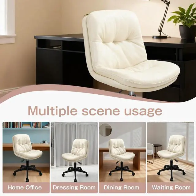 Alt view image 5 of 6 - Office Chair, Ergonomic Desk Chair with Padded Cushion & Backrest, Adjustable Height & 360° Swivel, Armless Task Chair for Home Office, Computer Desk & Vanity Beige