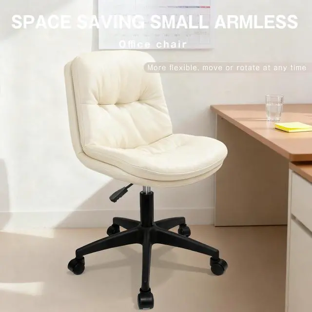 Alt view image 6 of 6 - Office Chair, Ergonomic Desk Chair with Padded Cushion & Backrest, Adjustable Height & 360° Swivel, Armless Task Chair for Home Office, Computer Desk & Vanity Beige