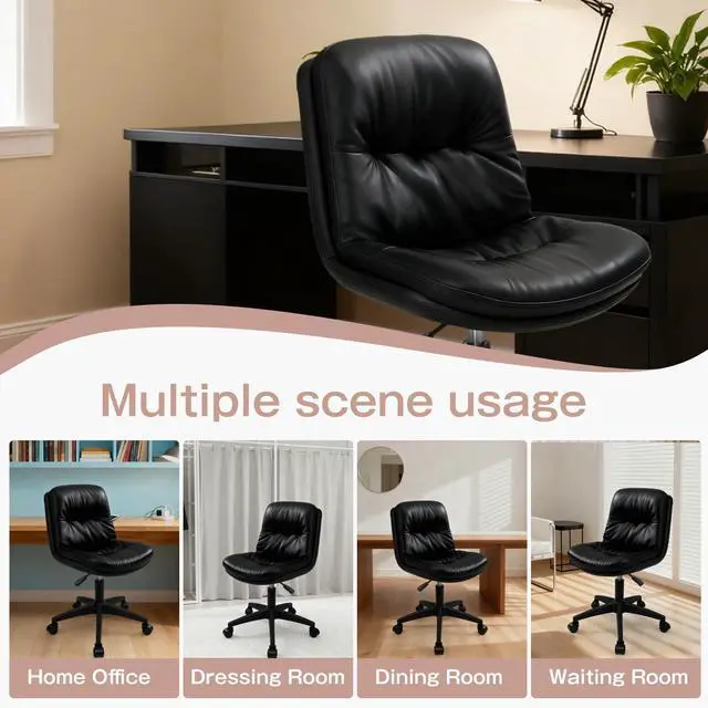 Alt view image 5 of 6 - Office Chair, Ergonomic Desk Chair with Padded Cushion & Backrest, Adjustable Height & 360° Swivel, Armless Task Chair for Home Office, Computer Desk & Vanity Black