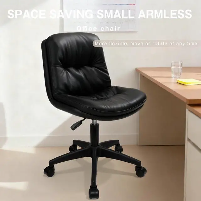 Alt view image 6 of 6 - Office Chair, Ergonomic Desk Chair with Padded Cushion & Backrest, Adjustable Height & 360° Swivel, Armless Task Chair for Home Office, Computer Desk & Vanity Black