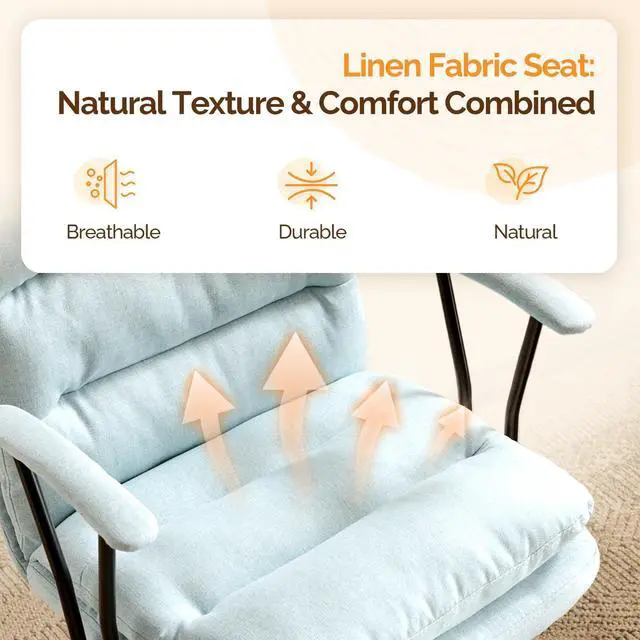 Alt view image 3 of 6 - Comfortable Office Desk Chairs with/No Wheels,Dual-Base,Removable Armrests,Adjustable Comfy Rolling Swivel Computer Task Nail Chair for Office,Sewing,Makeup Vanity,Teen,Linen Fabric,Mint Green