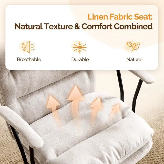 Alt view image 3 of 6 - Comfortable Office Desk Chairs with/No Wheels,Dual-Base,Removable Armrests,Adjustable Comfy Swivel Computer Task Nail Tech Chair for Office,Sewing,Makeup Vanity,Teen,Linen Fabric,Light Grey