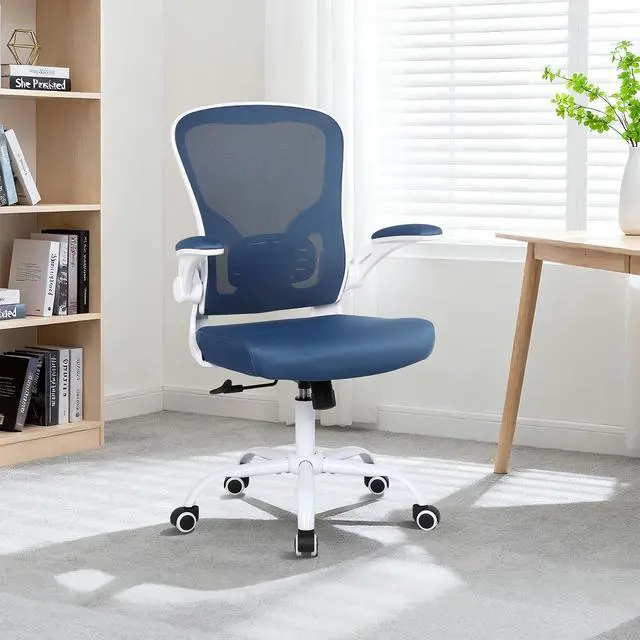 Alt view image 2 of 6 - Mesh Office Chair, Ergonomic Computer Desk Chairs for Home Office - with Comfy/Comfortable Flip-up Arm Rests, Lumbar Support, Height Adjustable, 360 Degree Rolling Swivel (Blue)