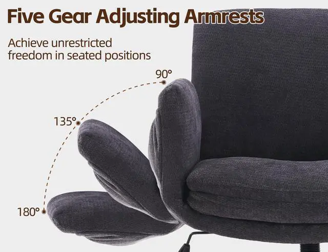 Alt view image 5 of 6 - Criss Cross Chair with 5-Gear Adjustable Armrests & Wheels, Ergonomic Airbag Back Support Swivel Desk Chair for Home Office, Vanity, Bedroom and Living Room,Dark Grey