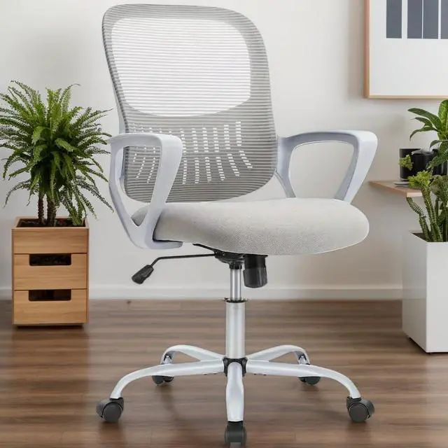 Main image of Office Ergonomic Desk Chair, Mesh Comfy Computer Work Chair with Armrests, Rolling Swivel Task Chair for Home Office, Adults and Teens (Fixed Armrest, Gray)