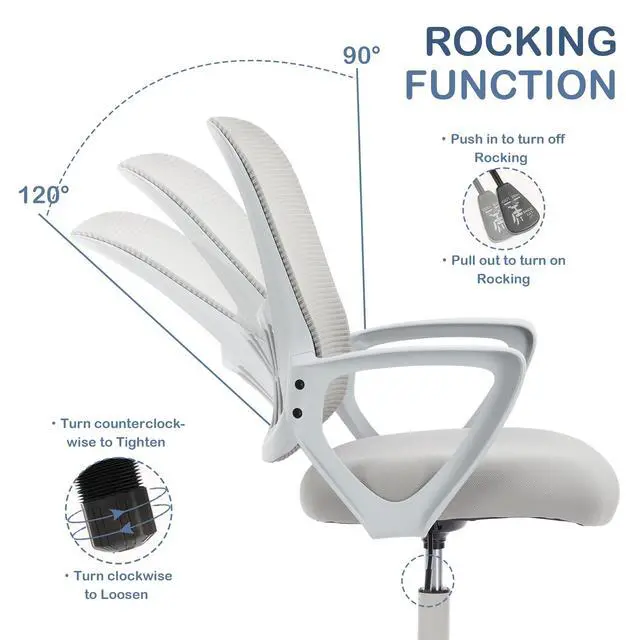 Alt view image 3 of 6 - Office Ergonomic Desk Chair, Mesh Comfy Computer Work Chair with Armrests, Rolling Swivel Task Chair for Home Office, Adults and Teens (Fixed Armrest, Gray)