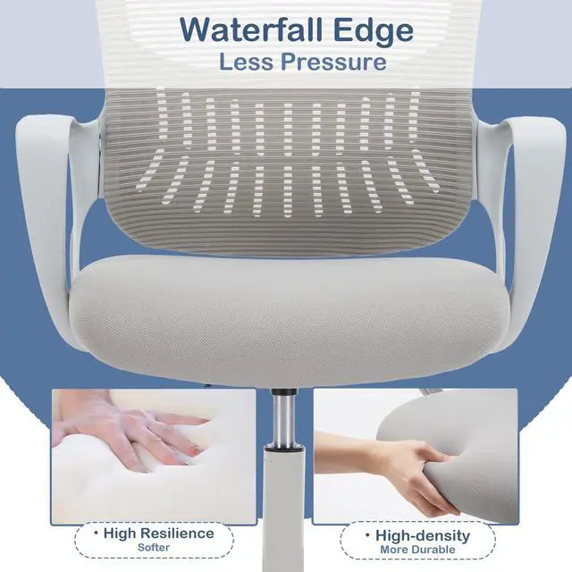 Alt view image 5 of 6 - Office Ergonomic Desk Chair, Mesh Comfy Computer Work Chair with Armrests, Rolling Swivel Task Chair for Home Office, Adults and Teens (Fixed Armrest, Gray)