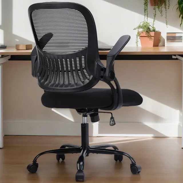 Main image of Office Ergonomic Desk Chair, Mesh Comfy Computer Work Chair with Armrests, Rolling Swivel Task Chair for Home Office, Adults and Teens (Flip-up Armrest, Black)